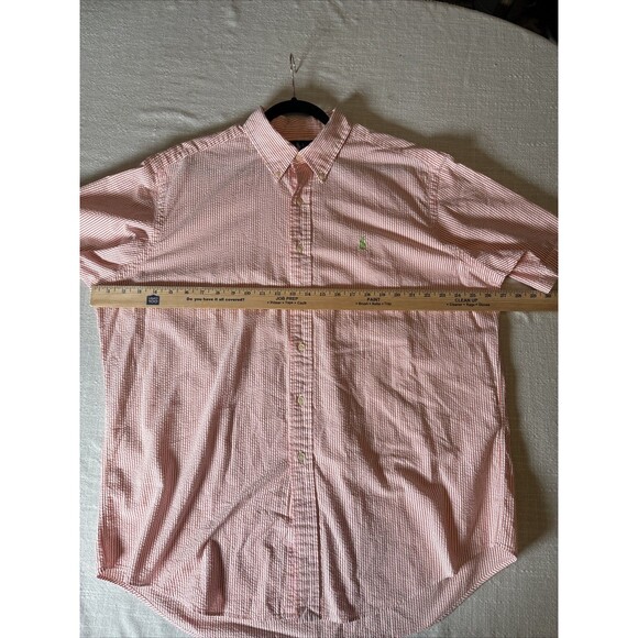 Ralph Lauren XL Cotton‎ Seersucker Shirt Striped Classic Green Pony Pink White - Picture 6 of 6